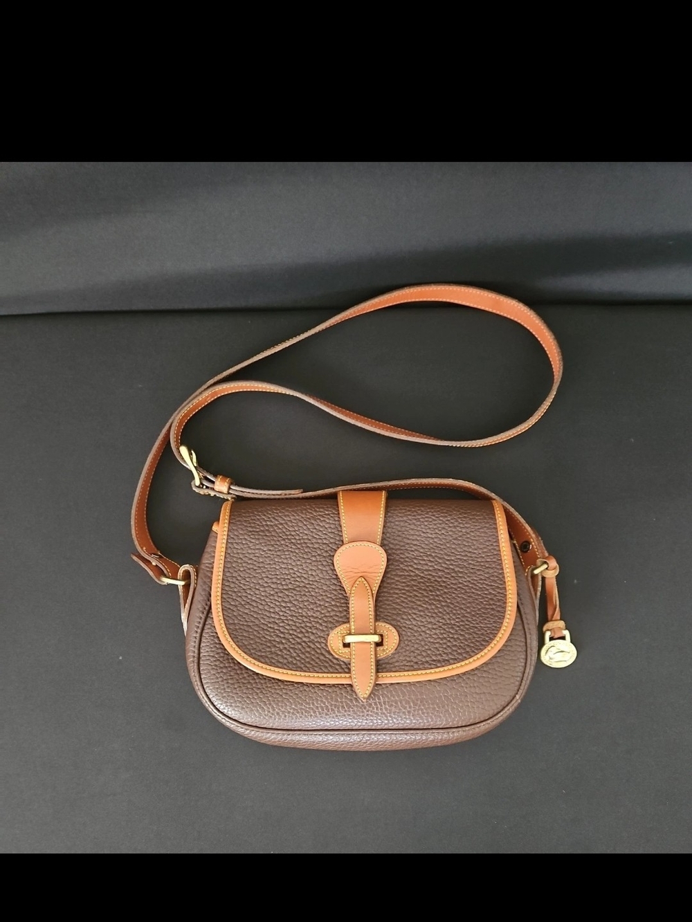 Vintage Dooney & Bourke Equestrian Tack Crossbody Bag Brown Pebbled Leather